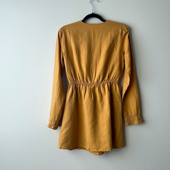 Revolve Tularosa Keelan Linen Long Sleeve Embroidered Mini Dress Curry Yellow XS - Picture 7 of 8